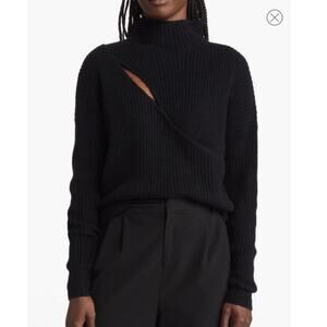 Nordstrom New Open Edit Front Cut Out Ribbed Sweater Mock Neck Black Size Small